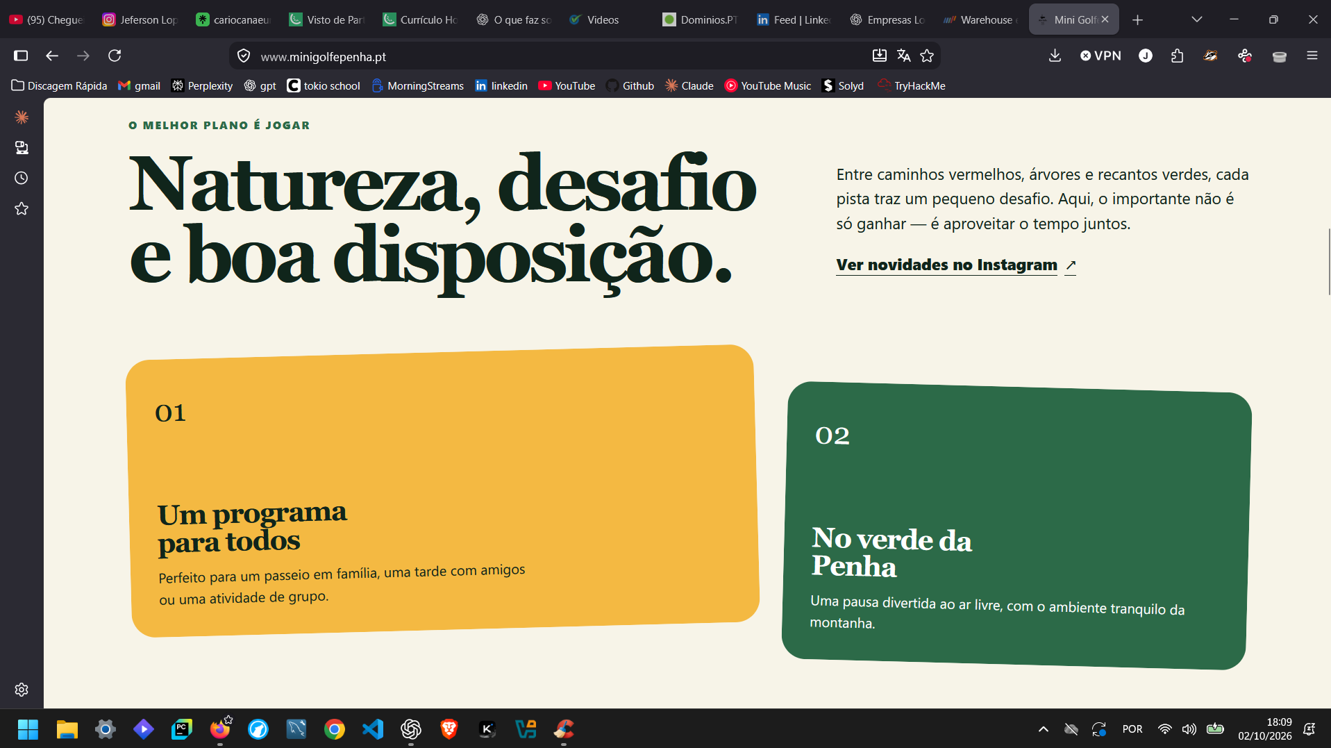 Secção de apresentação da experiência Mini Golfe Penha